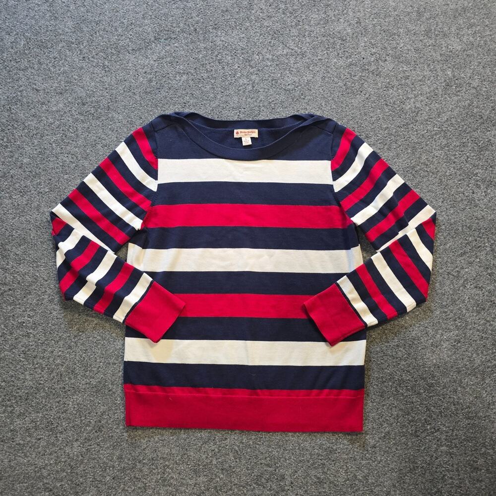 Brooks Brothers Top Womens Size Large Red Blue Rugby Stripe Boat Neck Casual